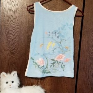 Jules Allen blue/white tank top/ oriental design